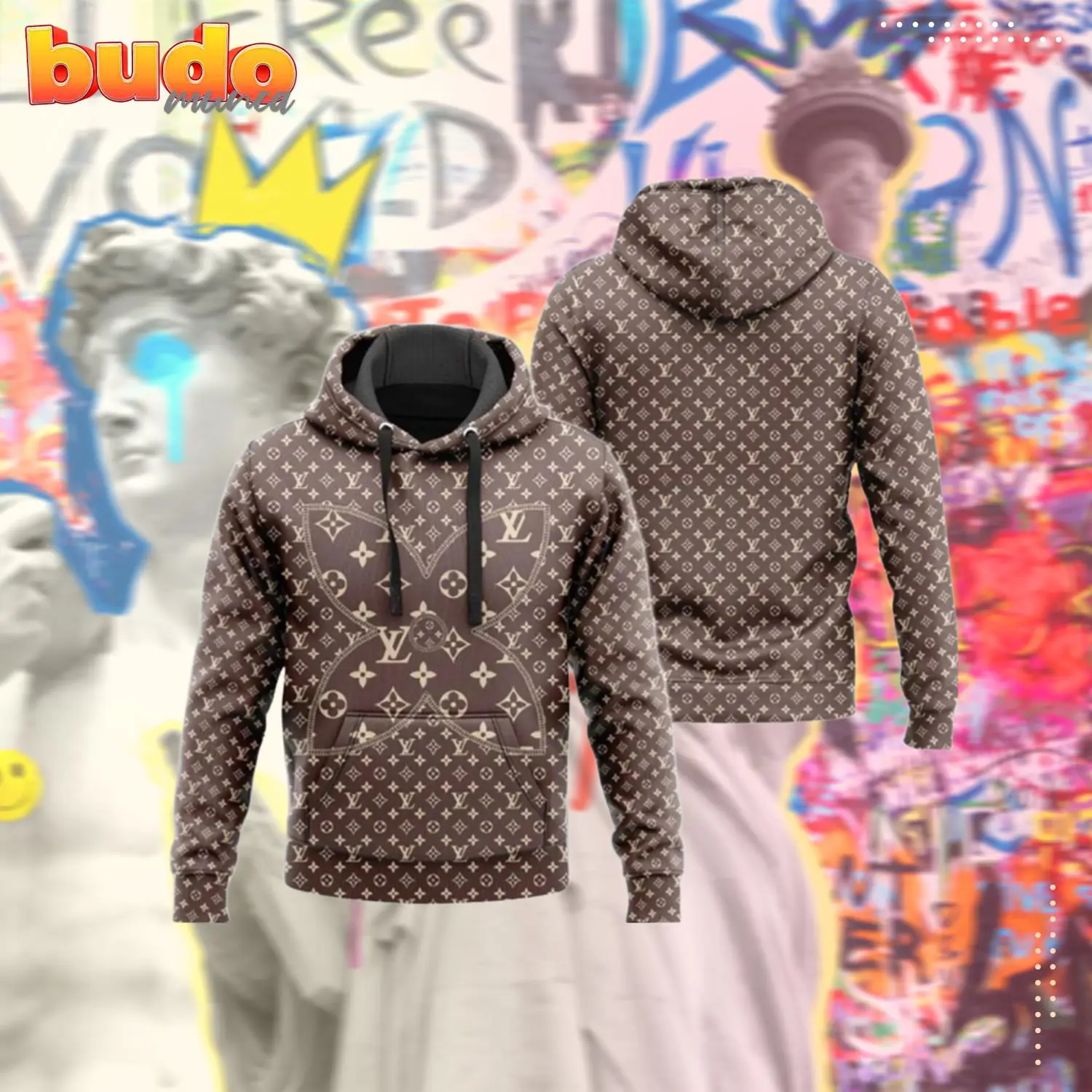 Louis vuitton brown pattern luxury brand unisex hoodie for men women - hot new